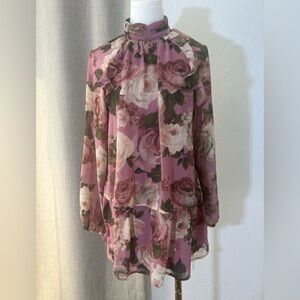 Whimsical Romantic Feminine Cottagecore Floral Long Sleeve Mini Dress Size XS